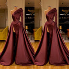 Chic Long Sleeve Evening Dress With Split On Sale One Sleeve