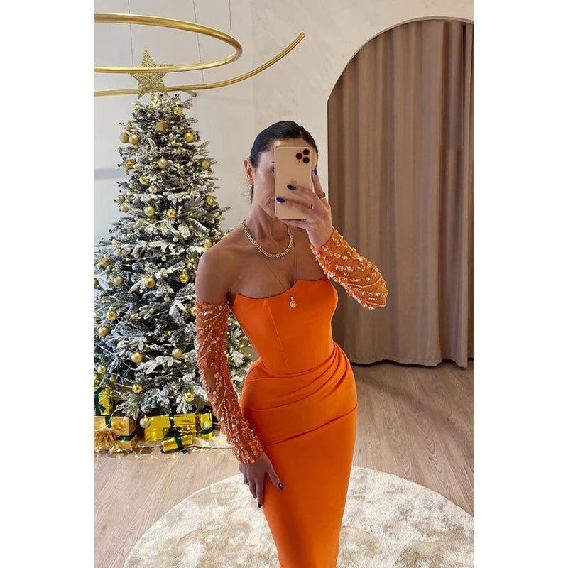 Chic Long Sleeves Off-Shoulder Sheath Ruched Formal Prom Dress