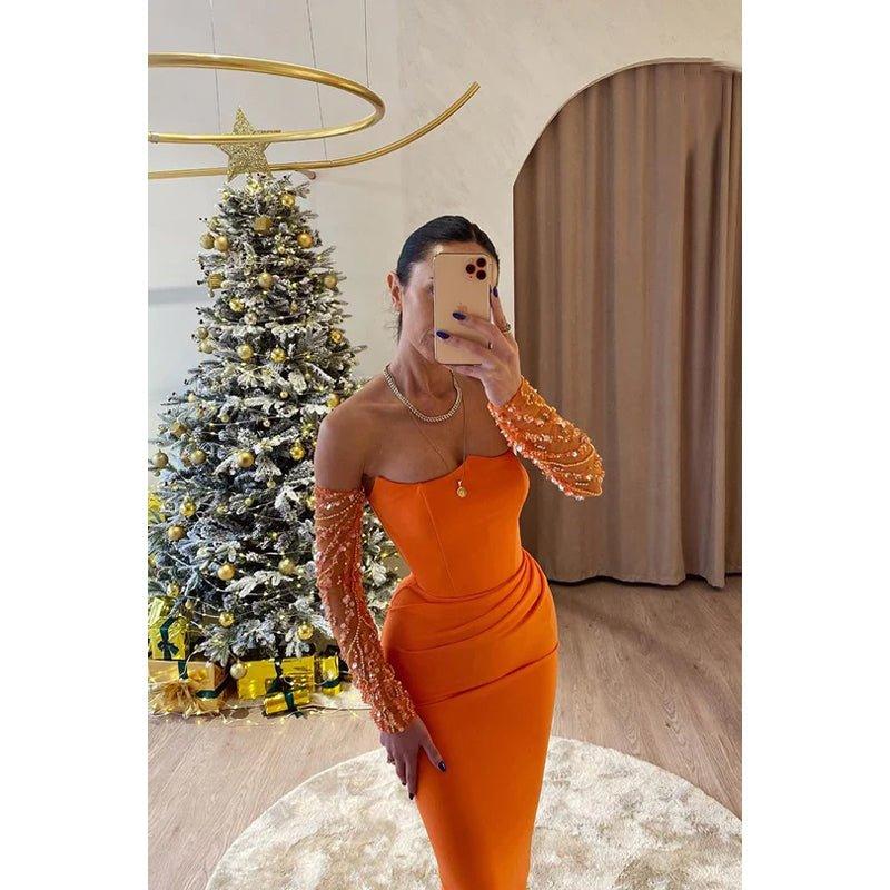 Chic Long Sleeves Off-Shoulder Sheath Ruched Formal Prom Dress