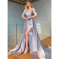 Chic & Modern A-line Off-shoulder Pleats Beaded Long Prom Dress
