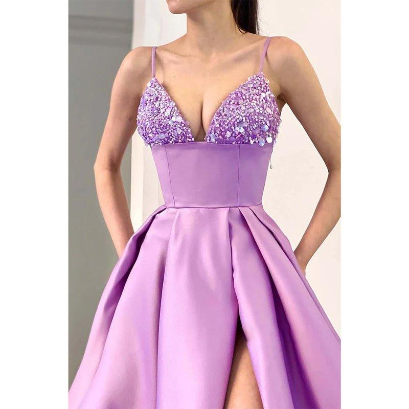 Chic & Modern A-line V-neck Beaded Straps Waist Long Prom Evening Dress