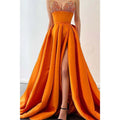 Chic & Modern A-line V-neck Beaded Straps Waist Long Prom Evening Dress