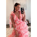 Chic & Modern A-line V-neck Bowknots Waist Long Ball Gown Evening Dress