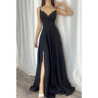 Chic & Modern A-line V-neck Spaghetti Straps Long Prom Formal Dress
