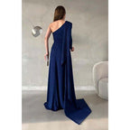Chic & Modern Glitter One Shoulder Pleats Long Prom Dress with Train