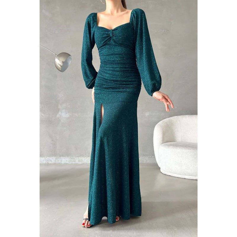 Chic & Modern Glitter Sweetheart Long Sleeves Side Slit Long Prom Dress