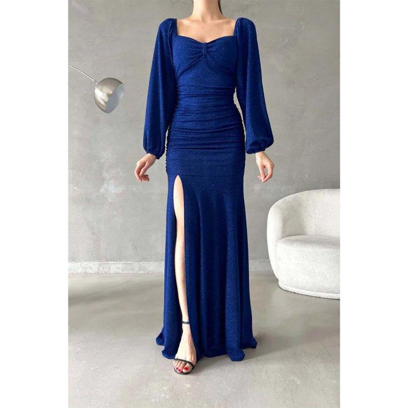 Chic & Modern Glitter Sweetheart Long Sleeves Side Slit Long Prom Dress
