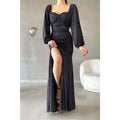 Chic & Modern Glitter Sweetheart Long Sleeves Side Slit Long Prom Dress