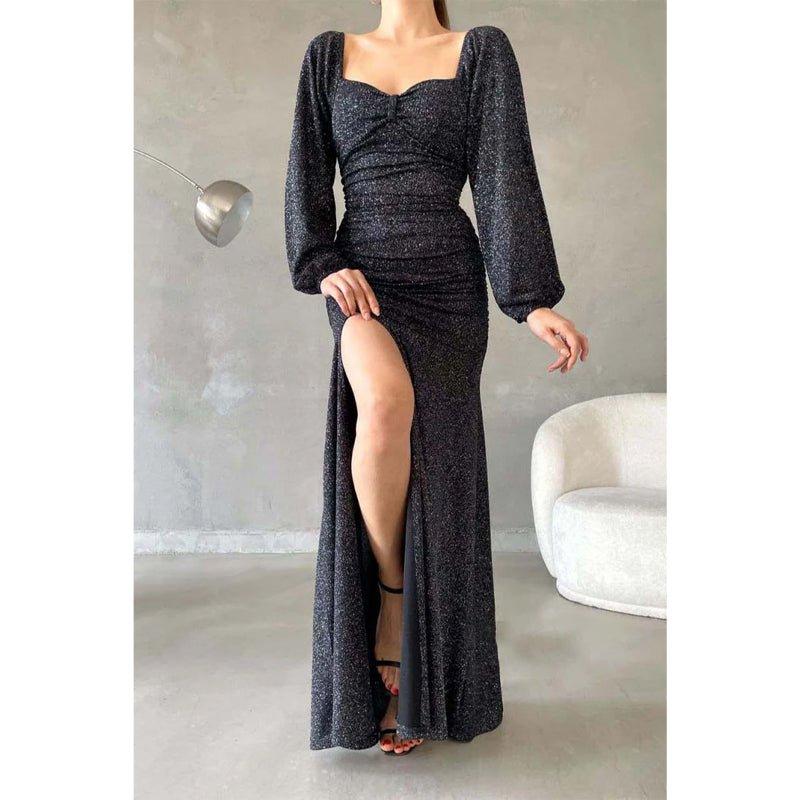 Chic & Modern Glitter Sweetheart Long Sleeves Side Slit Long Prom Dress