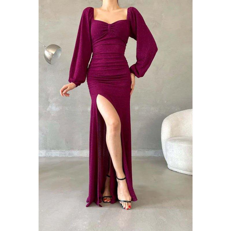 Chic & Modern Glitter Sweetheart Long Sleeves Side Slit Long Prom Dress