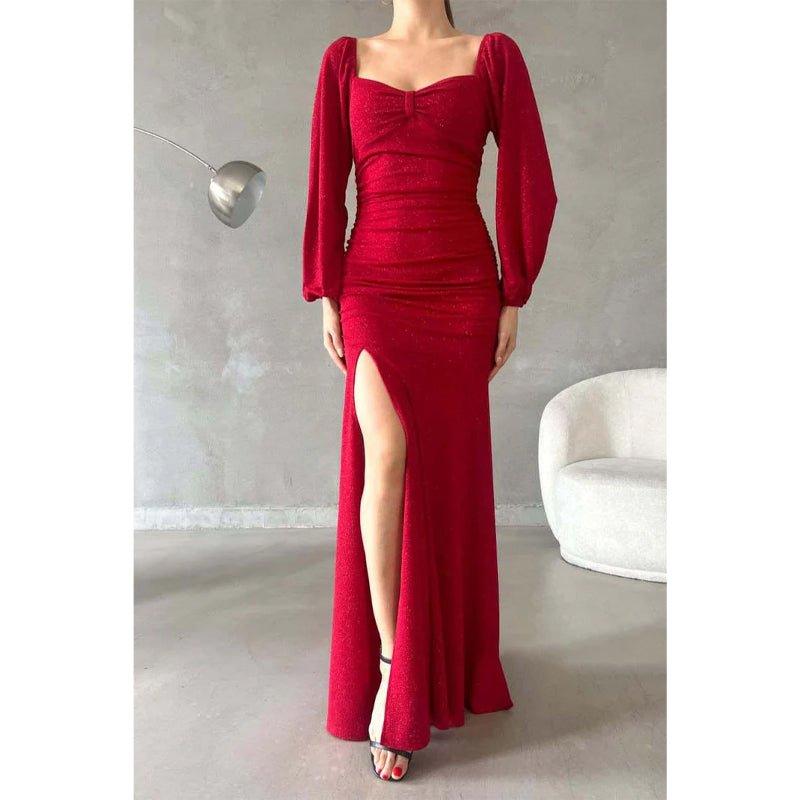 Chic & Modern Glitter Sweetheart Long Sleeves Side Slit Long Prom Dress