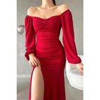 Chic & Modern Glitter Sweetheart Long Sleeves Side Slit Long Prom Dress