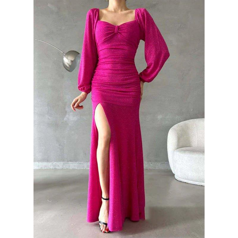 Chic & Modern Glitter Sweetheart Long Sleeves Side Slit Long Prom Dress