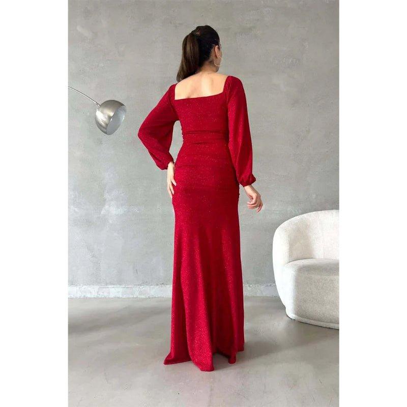 Chic & Modern Glitter Sweetheart Long Sleeves Side Slit Long Prom Dress