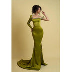 Chic & Modern Mermaid Asymmetrical Beaded Evening Gown Prom Dress with Long Sleeves
