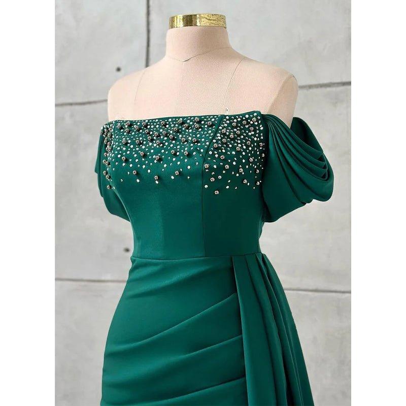 Chic & Modern Off-shoulder Beaded Satin Long Prom Evening Dress