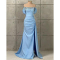 Chic & Modern Off-shoulder Beaded Satin Long Prom Evening Dress