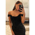 Chic & Modern Off-Shoulder Cap Sleeves Sheath Side Slit Evening Party Prom Dress