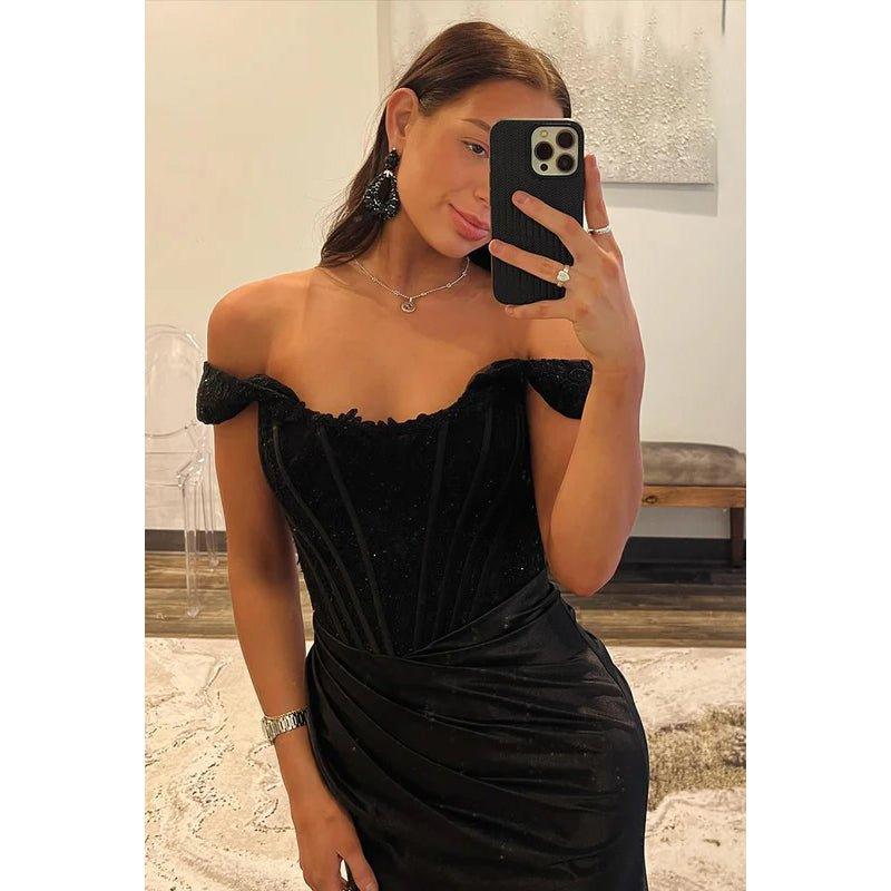 Chic & Modern Off-Shoulder Cap Sleeves Sheath Side Slit Evening Party Prom Dress