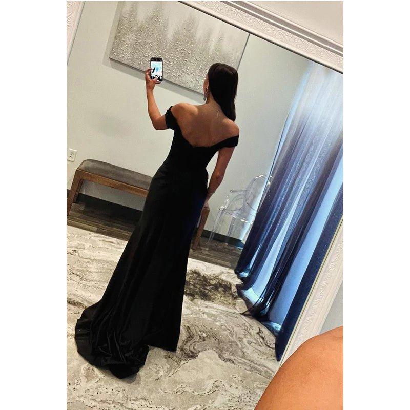 Chic & Modern Off-Shoulder Cap Sleeves Sheath Side Slit Evening Party Prom Dress