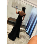 Chic & Modern Off-Shoulder Cap Sleeves Sheath Side Slit Evening Party Prom Dress