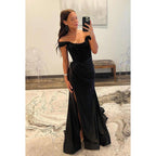 Chic & Modern Off-Shoulder Cap Sleeves Sheath Side Slit Evening Party Prom Dress
