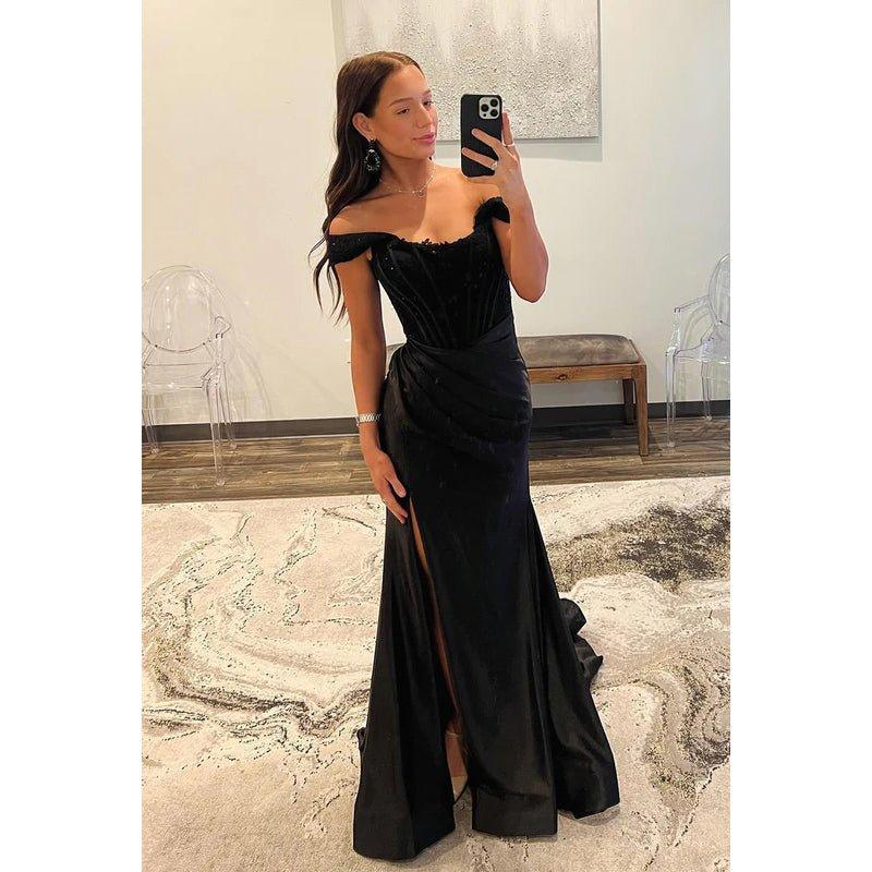 Chic & Modern Off-Shoulder Cap Sleeves Sheath Side Slit Evening Party Prom Dress