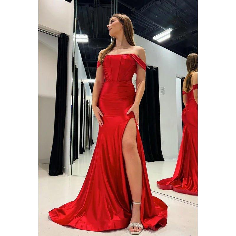 Chic & Modern Off-Shoulder Cap Slleves Mermaid Satin Evening Party Prom Dress