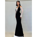Chic & Modern Off-shoulder Halter Lace Sheer Satin Long Prom Dress