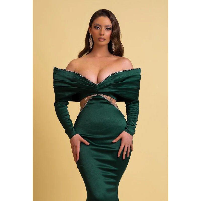 Chic & Modern Sheath Off Shoulder Draped and Beaded Party Gown Prom Dress with Cut-outs