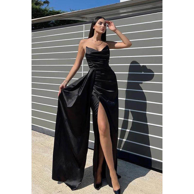 Chic & Modern Sheath/Column Ruched V-Neck Side Slit Sleeveless Prom Dress