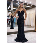 Chic & Modern Spaghetti Straps V-Neck Trumper Sparkly Evening Party Prom Dress