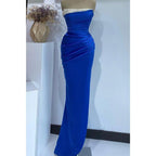 Chic & Modern Strapless Beaded Blue Long Prom Dress Evening Gown