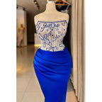 Chic & Modern Strapless Beaded Illusion Satin Pleats Prom Dress Evening Gown