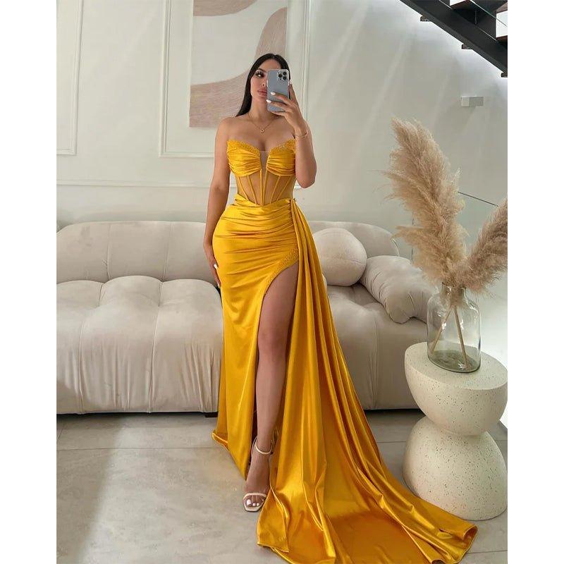 Chic & Modern Strapless Beaded Pleats Long Prom Dress Evening Gown