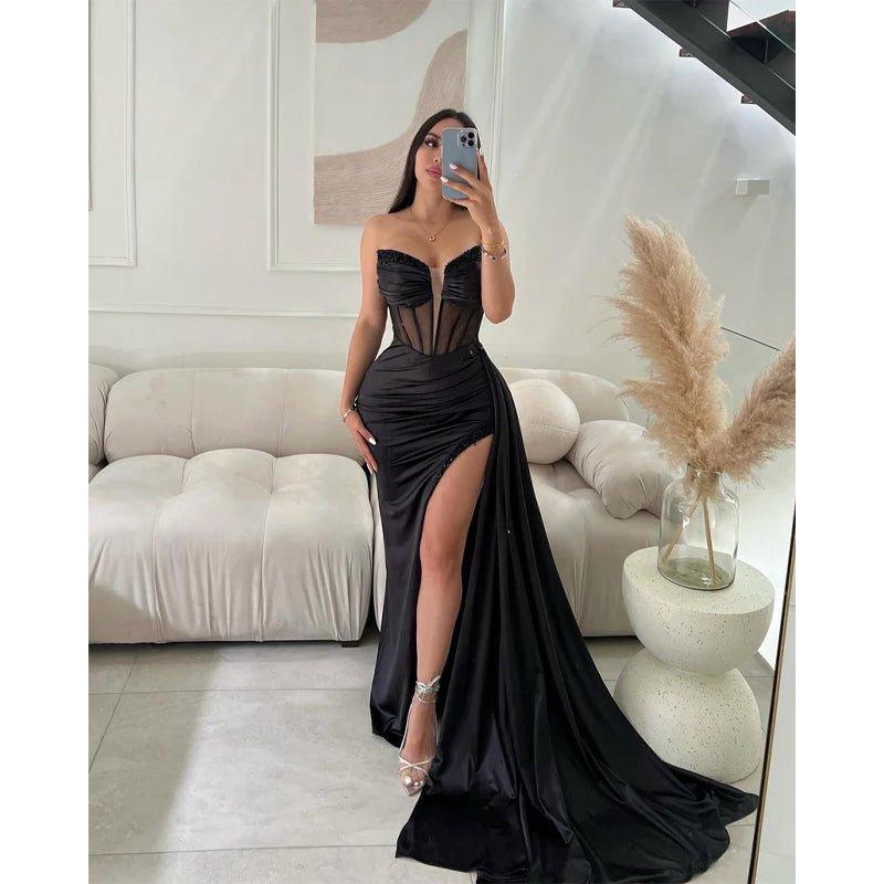 Chic & Modern Strapless Beaded Pleats Long Prom Dress Evening Gown