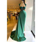 Chic & Modern Straps Green Beaded Pleats Prom Dress Evening Gown