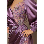 Chic & Modern V-neck Bedaed Long Sleeves Split Prom Dress Evening Gowns