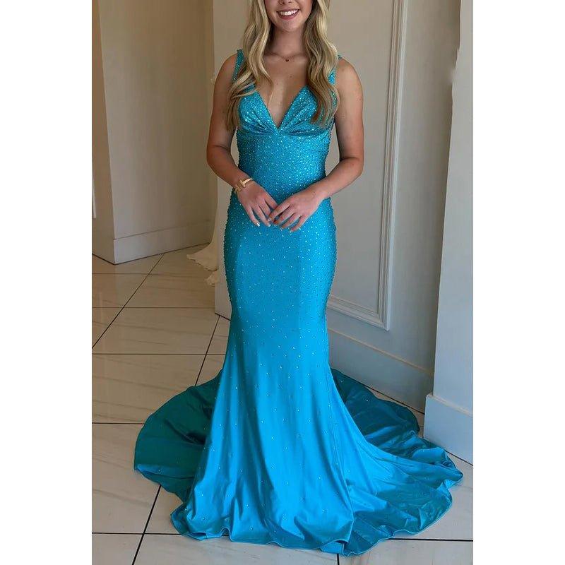 Chic & Modern V-Neck Sleeveless Mermaid Fully Beaded Evening Party Prom Dress