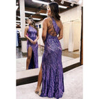 Chic & Morden One Shoulder Backless Side Slit Sleeveless Evening Party Prom Dress