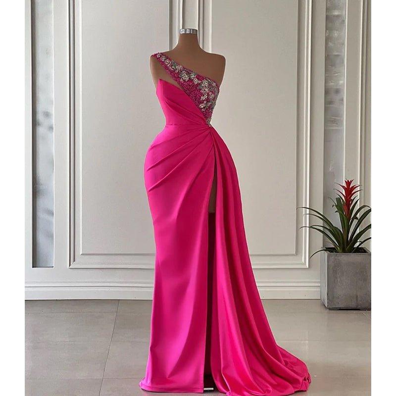 Chic Morden One Shoulder Sleeveless Ruched Sheath Beaded Party Prom Dress