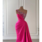 Chic Morden One Shoulder Sleeveless Ruched Sheath Beaded Party Prom Dress