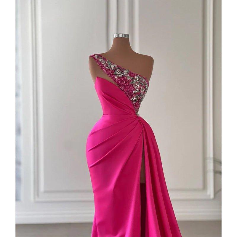 Chic Morden One Shoulder Sleeveless Ruched Sheath Beaded Party Prom Dress