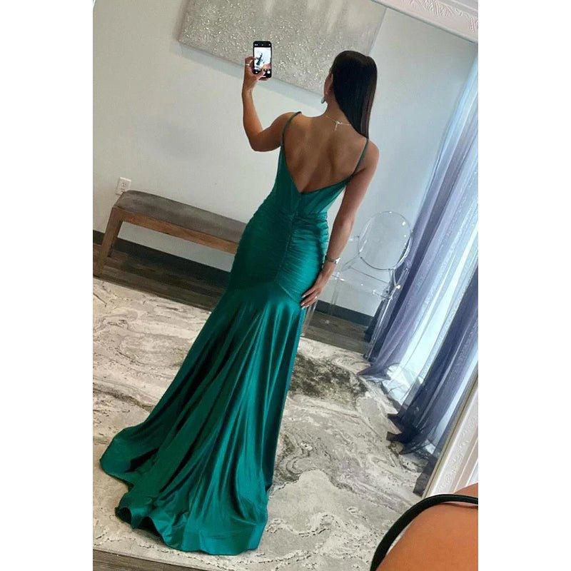 Chic & Morden Spaghetti Straps Scoop Side Slit Backless Trumpet Formal Prom Dress