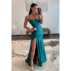 Chic & Morden Spaghetti Straps Scoop Side Slit Backless Trumpet Formal Prom Dress