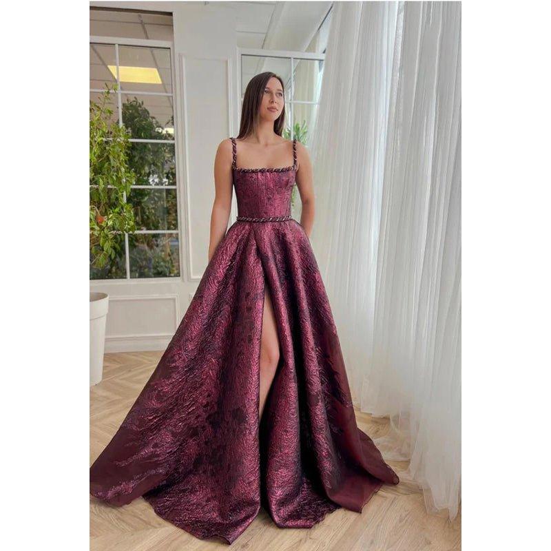 Chic & Morden Spaghetti Straps Square Long A-line Formal Prom Dress With Side Slit