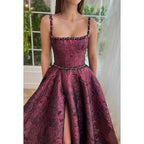 Chic & Morden Spaghetti Straps Square Long A-line Formal Prom Dress With Side Slit