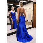 Chic & Morden V-neck Spaghetti Straps Evening Party Prom Dress With Slit