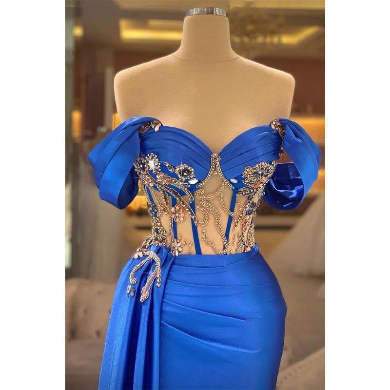 Chic Off The Shoulder Beadslong Formal Evening Dress with Slit