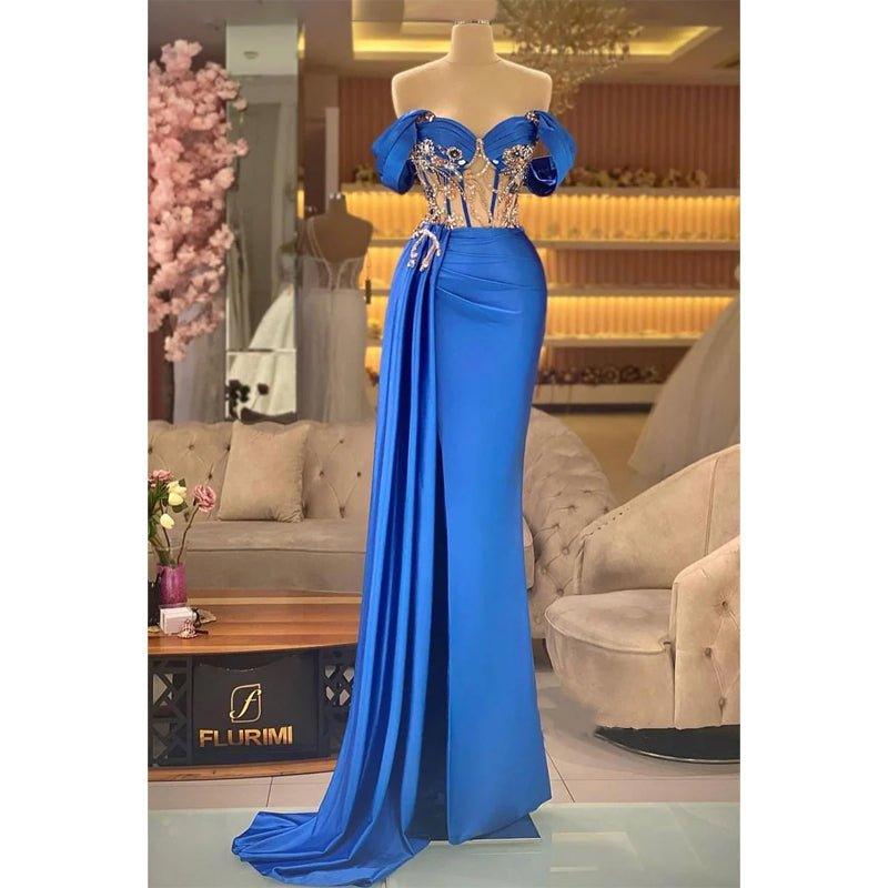 Chic Off The Shoulder Beadslong Formal Evening Dress with Slit